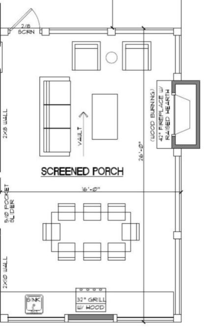 Should fireplace on screened-in-porch be centered or not?