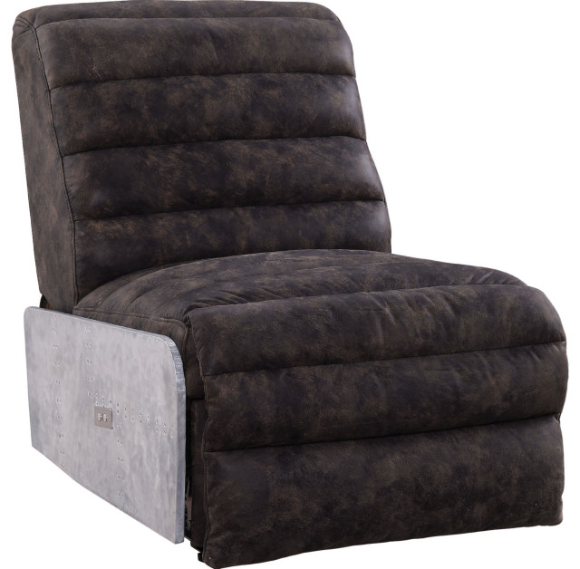 Top Grain Leather Power Motion Recliner, 2Tone Gray/Aluminum