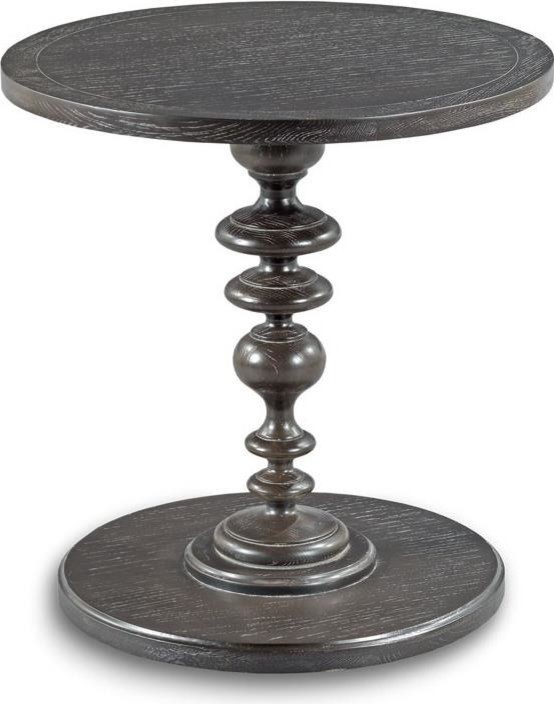 Side Table Woodbridge Round Top Solid Oak Wood Gray Slate Ringed