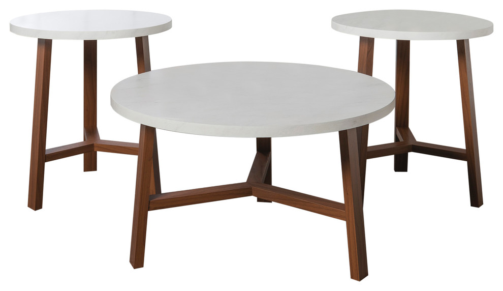 3Piece Mid Century Modern Accent Table Set Midcentury Coffee Table