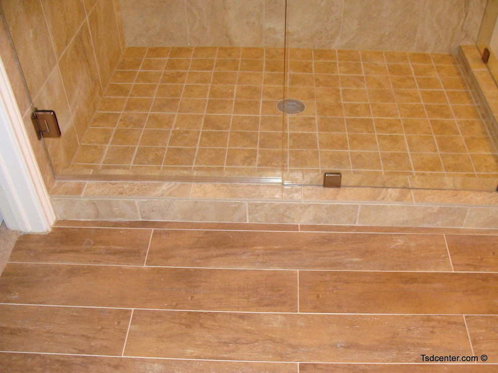 Home design - transitional multicolored tile and porcelain tile porcelain tile home design idea with an undermount sink and white cabinets