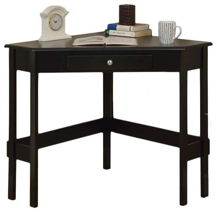 Pilaster Designs, Wood Corner Desk With Drawer, Black Transitional