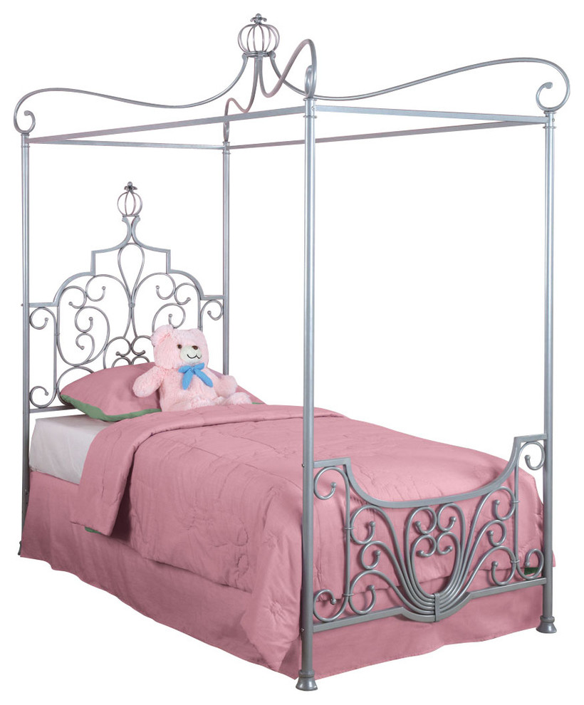 Powell Princess Rebecca Sparkle Silver Canopy Twin Size Bed