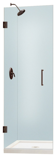 Unidoor Frameless Hinged Shower Door, 27"W x 72"H, Oil Rubbed Bronze