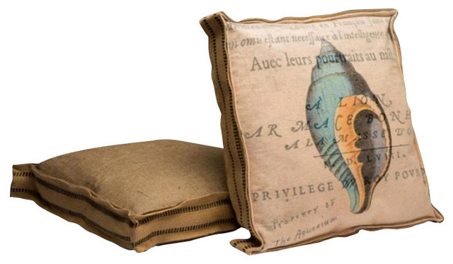 Blue Shell Burlap Accent Pillow - Beach Style - Decorative Pillows - by Trovati Studio