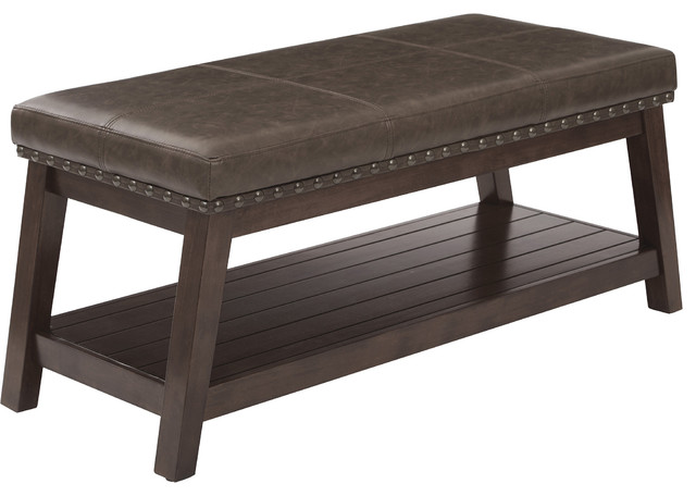 Emery Entry Bench Mocha Rustic Bonded Leather Transitional