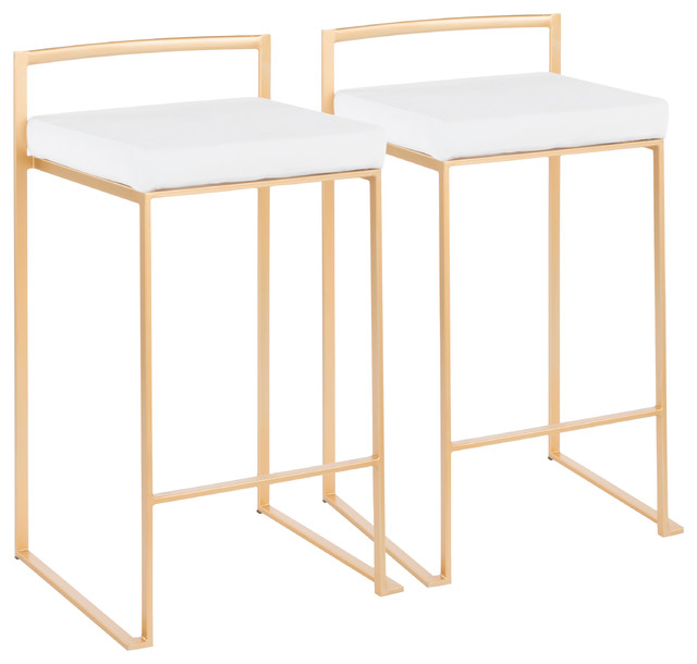 Fuji Stackable Counter Stool Gold With White Velvet Cushion Set Of Fuji Stackable Counter Stool Gold With White Velvet Cushion Set Of 2 Contemporary Bar Stools And By Interiortradefurniture