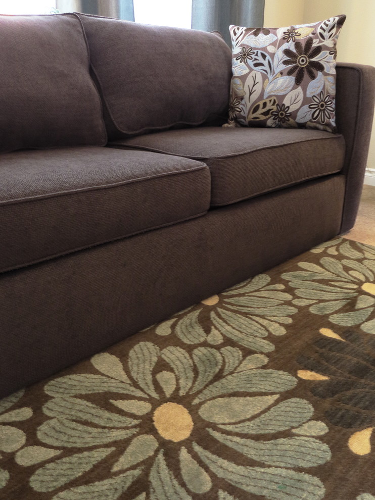 Example of a mid-sized transitional enclosed carpeted living room design with beige walls