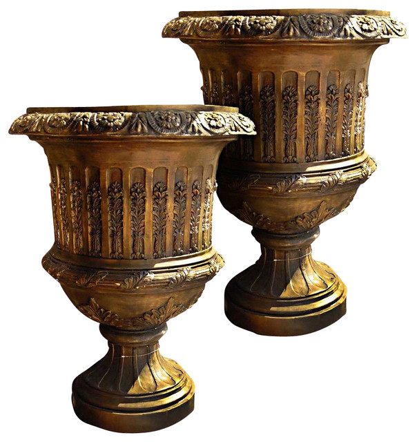 Pair of Vintage Highly Ornate Louis XV Style Bronze Urn Vases