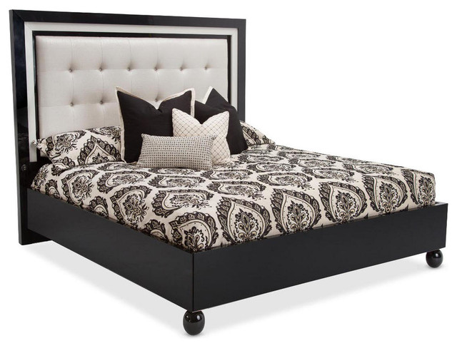 Aico Michael Amini Sky Tower 4 Piece Platform Bedroom Set Black