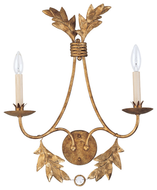 2-Light Distressed Gold With Crystal 22" Sweet Olive Wall Sconce