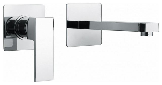 Modern Two Hole Wall Mount Bathroom Vanity Sink Faucet, Polished Chrome