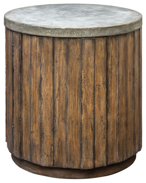 Rustic Pieced Wood Drum Table Cabinet, Round Drum Table With Storage