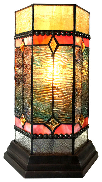 Neilson Tiffany Glass Accent Pedestal 1 Light Mission Table Lamp 14