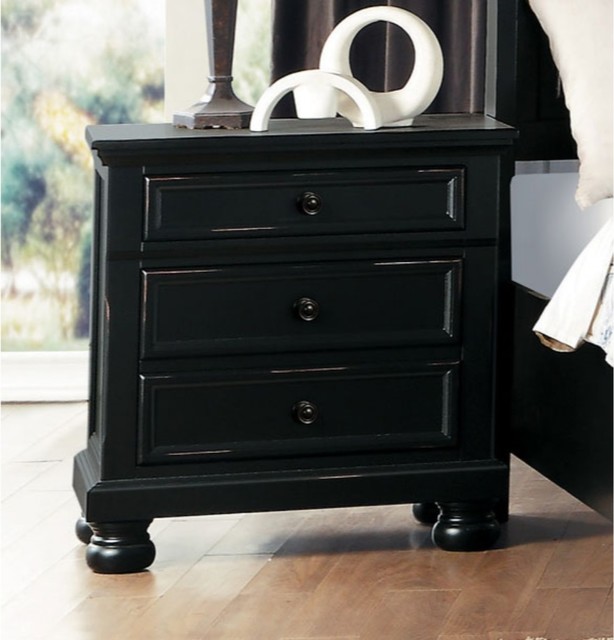 Black Benzara Wooden Nightstand with Two Drawers