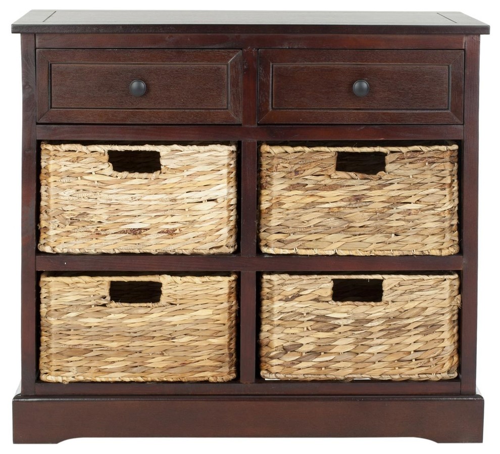 Safavieh Herman Storage Unit With Wicker Baskets Tropical