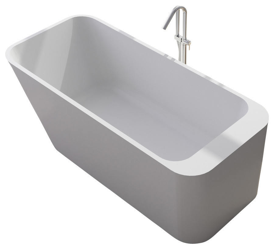 ADM Rounded Corners Freestanding Bathtub, White, 66.9" Contemporary
