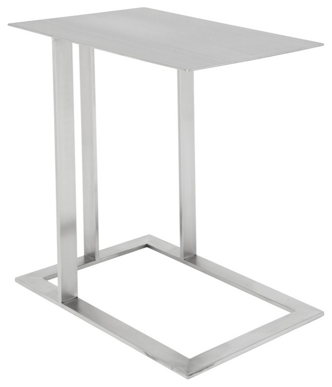 21" L Set of 2 Steel Side Table Modern Industrial Brushed Stainless
