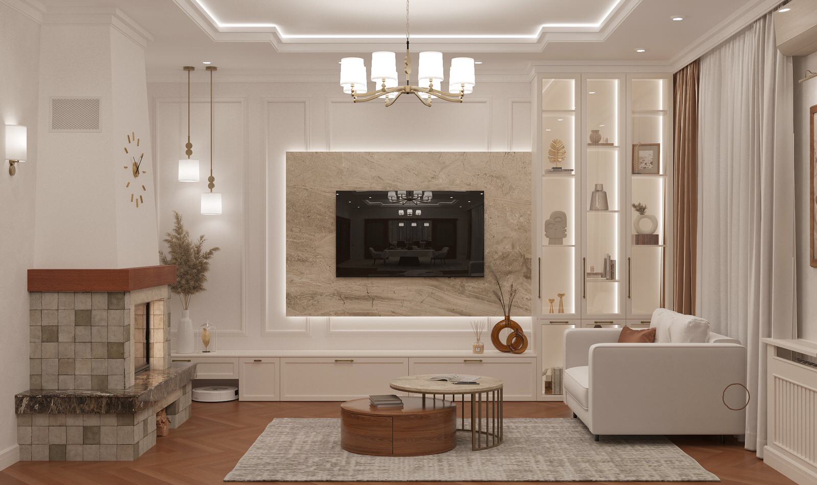 Интерьер гостиной загородного дома