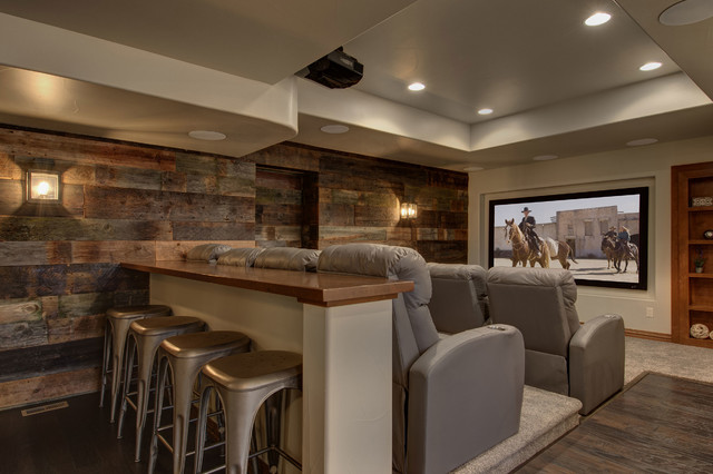 Basement Home Theater with Wood Paneling - Traditional ...