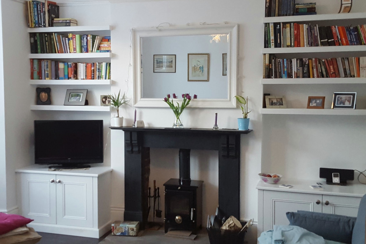 Classic Base Cupboards with Floating Shelves Projecting from Shallow Alcoves