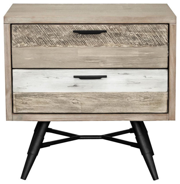 Bridges 2 Drawer Nightstand , Two Tone Acacia Wood - Midcentury ...