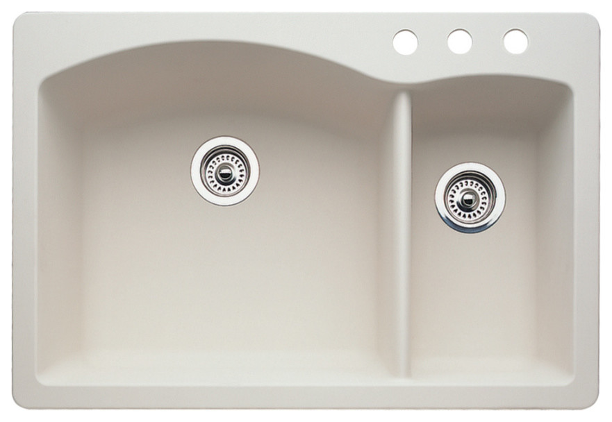 Blanco 440197 22"x33" Granite Double Dual-Mount Kitchen Sink, Biscuit, 3 Faucet