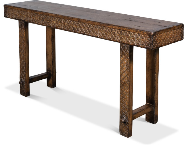Honeycomb & Cross Console Table - Brown