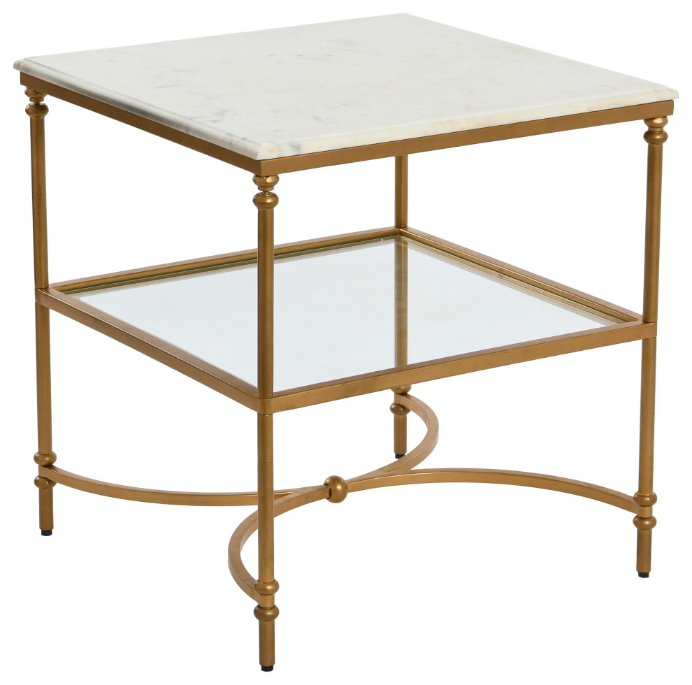 Libertine Genuine Marble and Glass End Table Traditional Side