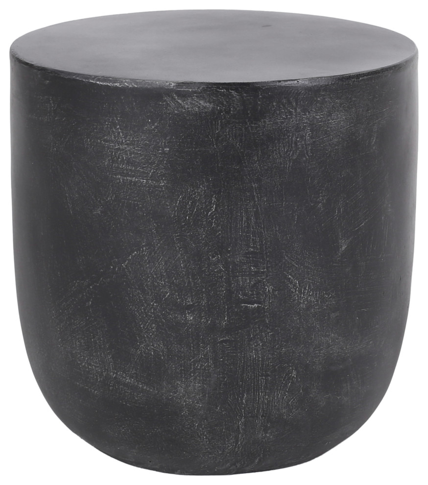 Akin Outdoor Lightweight Concrete Side Table, Matte Black Industrial