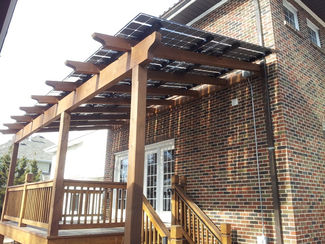 Deck shaded by solar panels