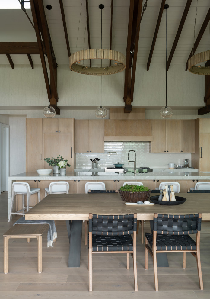 Transitional vaulted ceiling dining room photo