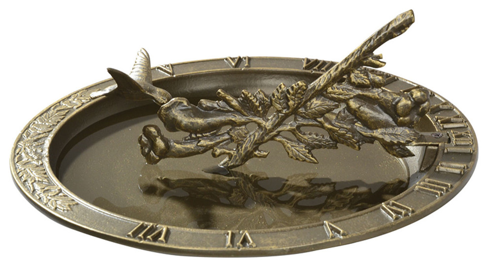 Hummingbird Sundial Birdbath, French Bronze