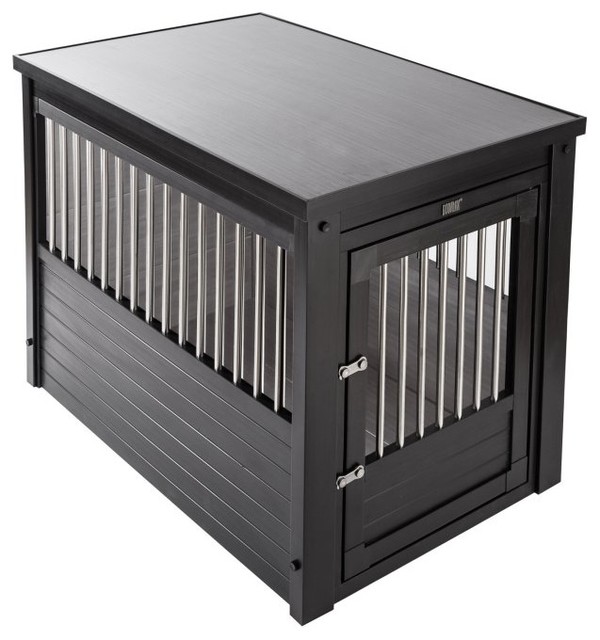 Contemporary End Table Pet Crate & Kennel Stainless Steel Spindles