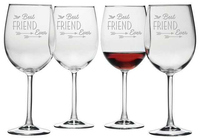 Best Friend Ever Wine Glasses Set Of 4 Contemporary Wine