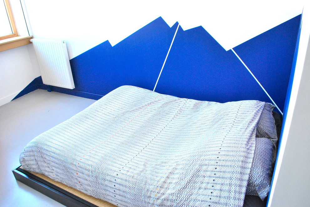 Fresque murale géométrique, tête de lit.