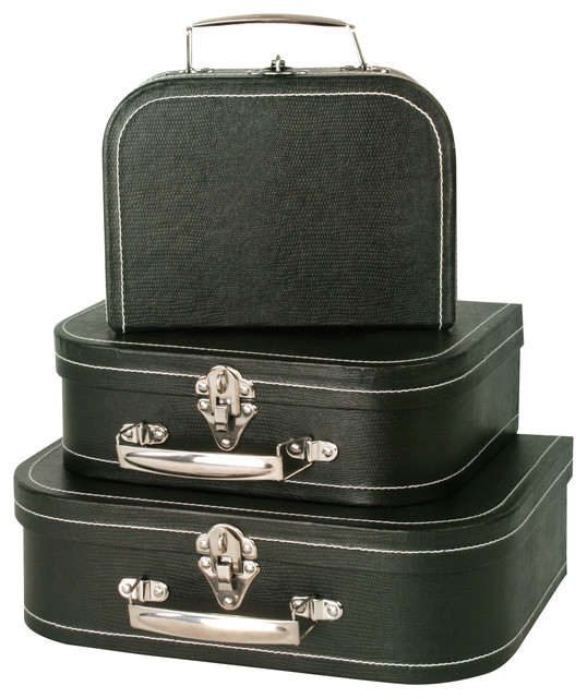 Wald Imports Black Paperboard Decorative Storage Paperboard Suitcases, Set of 3