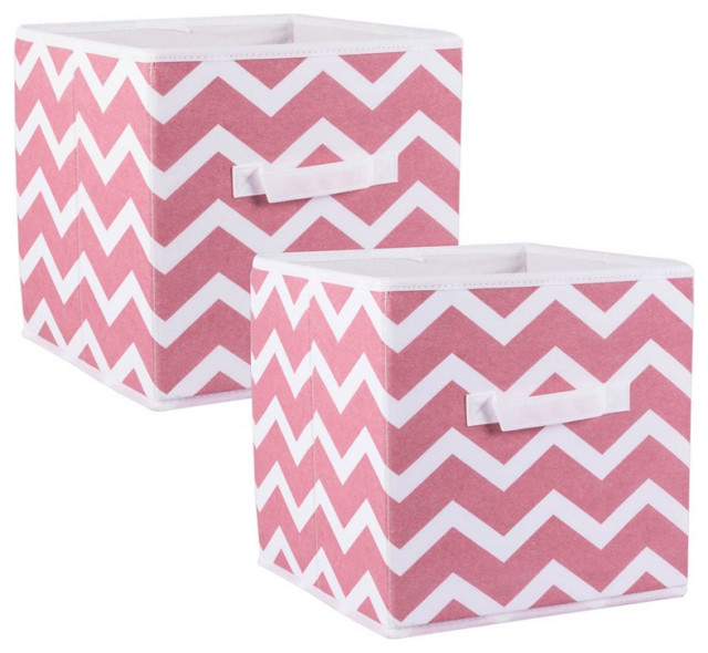 DII 11" Square Nonwoven Polyester Cube Chevron Storage Bin in Pink (Set