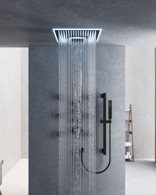Music LED Shower System 16" Rain Shower Head with Thermostatic Brass ...