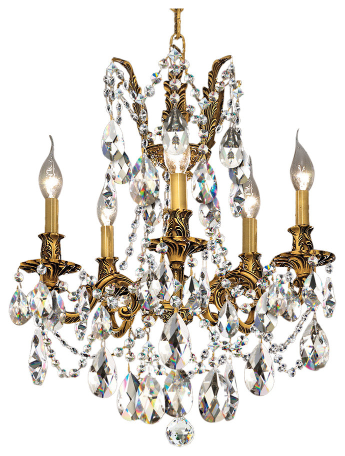Versailles Tuscan Gold Chandelier, Clear, Tear Drop, Swarovski, LED Bulb