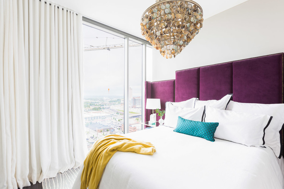 Inspiration for a mid-sized transitional master dark wood floor bedroom remodel in Nashville with white walls