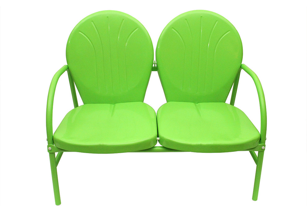 Retro Metal Tulip 2Seat Double Chair, Lime Green Contemporary