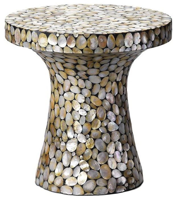 Mother of Pearl Overlay Mushroom Table Beach Style Side Tables And