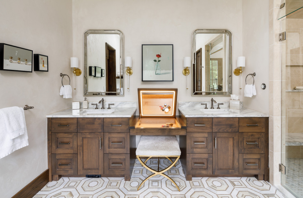 Example of a french country master double-sink bathroom design in Other