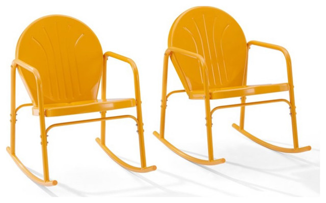 Afuera Living 2-piece Metal Outdoor Rocking Chair Set in Orange ...