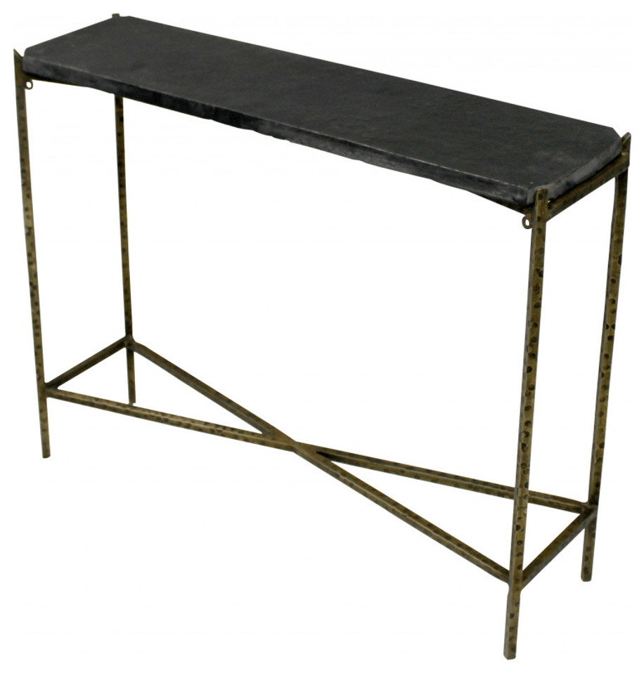 32" Black and Gold Stone Frame Console Table
