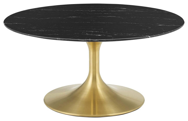 Modern Retro Coffee Table Gold Painted Pedestal Base And Round Mdf Top Transitional Coffee Tables By Efurnish Houzz