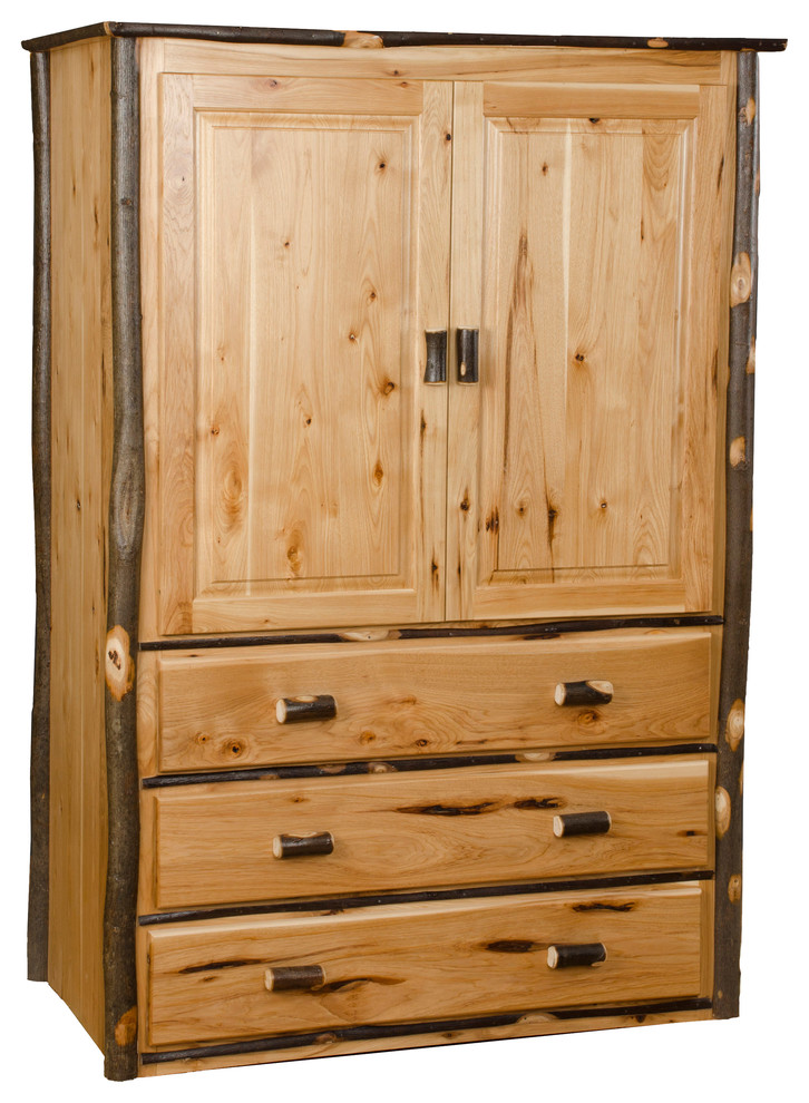 Hickory Log Armoire With 3Drawers Rustic Armoires And Wardrobes