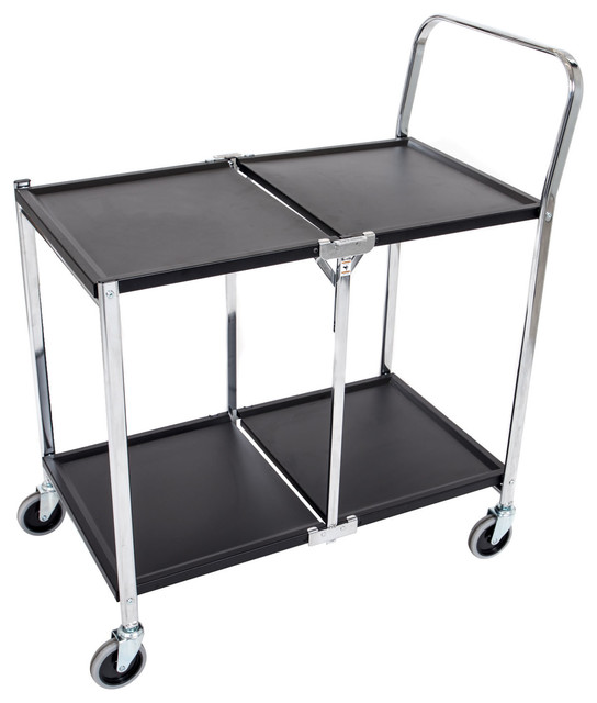 Offex 2 Shelf Collapsible Metal Service Utility Cart Black Chrome Offex 2 Shelf Collapsible Metal Service Utility Cart Black Chrome