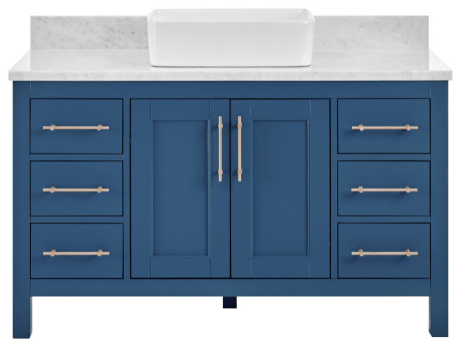 Kendall Deep Blue Bathroom Vanity With Vessel Sink Transitional Bathroom Vanities And Sink Consoles By Houzz